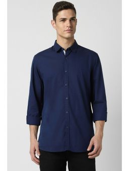 Peter England - Men Navy Slim Fit Solid Full Sleeves Casual Shirt
