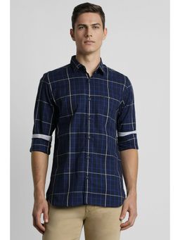 Peter England - Men Navy Slim Fit Check Full Sleeves Casual Shirt