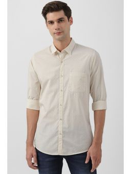 Peter England - Men Cream Slim Fit Print Full Sleeves Casual Shirt