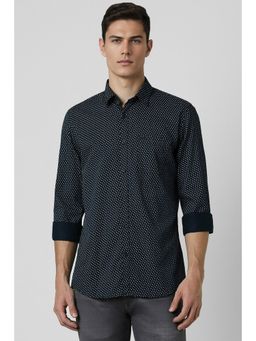 Peter England - Men Navy Slim Fit Print Full Sleeves Casual Shirt