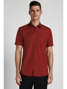Peter England - Men Red Slim Fit Print Half Sleeves Casual Shirt