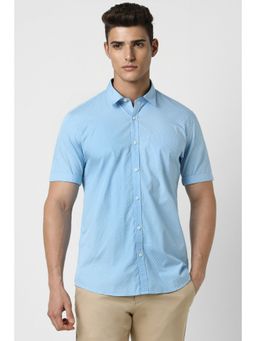 Peter England - Men Blue Slim Fit Printed Half Sleeves Casual Shirt