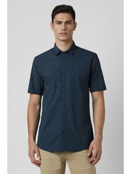 Peter England - Men Navy Slim Fit Print Half Sleeves Casual Shirt