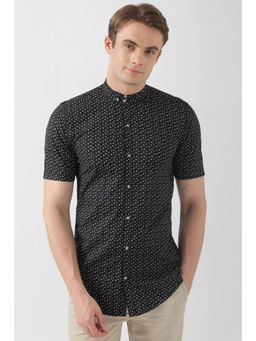 Peter England - Men Black Slim Fit Print Half Sleeves Casual Shirt
