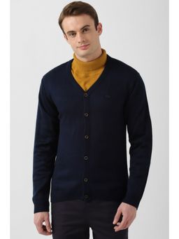 Peter England - Men Navy Solid Neck Sweater