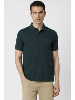 Peter England - Men Green Print Polo Neck T-Shirt