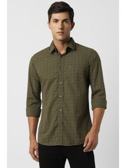 Van Heusen - Men Green Slim Fit Print Full Sleeves Casual Shirt