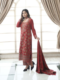 Kidar - Womens Casual Party Wear Unstitched Acrylic Suit Maroon