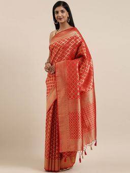 Mimosa - Kanchipuram Style Art Silk Saree Red With Unstitched Blouse