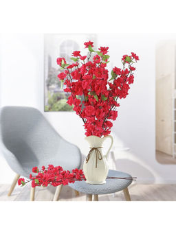 Fourwalls - Artificial Cherry Blossom Flower Sticks for Home Decor (85 cm Tall, Pack of 6, Dark-Pink)