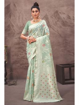 Sangam Prints - Sky Blue Cotton Silk Woven Zari Work Traditional Saree with Unstitched Blouse