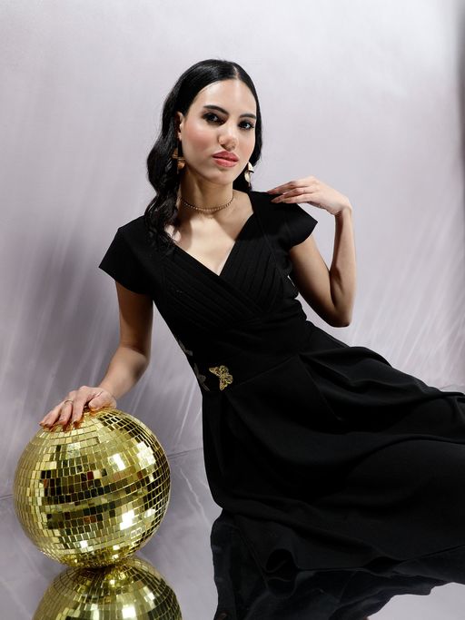 Buy AAREIN Womens Women Black Fit Flare Dress Online