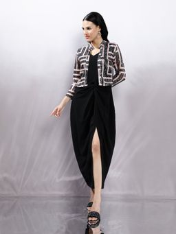 AAREIN - Black Solid- Embellished V-Neck Sheath Dress with Jacket (Set of 2)