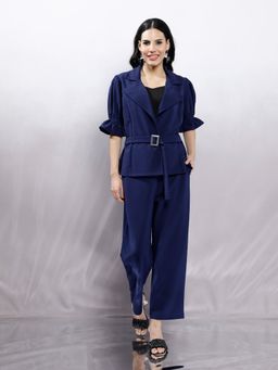 AAREIN - Women Navy Blue Solid Co-Ord (Set of 2)