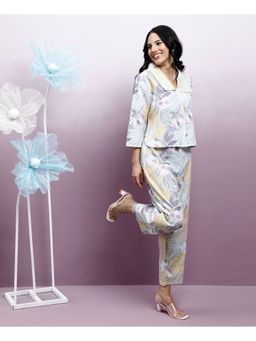 AAREIN - Women Lilac Floral Printed Linen Shirt with Trouser (Set of 2)