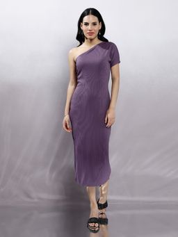 AAREIN - Purple One Shoulder Bodycon Midi Dress