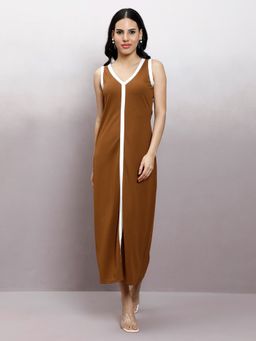 AAREIN - Brown Scuba A-Line Midi Dress