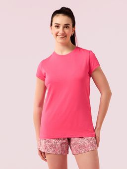 Enamor - Short Sleeve Crew Neck Basic T-Shirt Regular Length Slim Fit Stretch Cotton E047