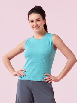 Enamor - Sleeveless Crew Neck Crop Length Top - Slim Fit, Inbuilt Bra - E310