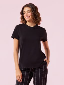 Enamor - Pull on Short Sleeve Crew Neck Regular Length Cotton Confort T-Shirt For Women - E311