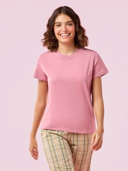 Enamor - Pull on Short Sleeve Crew Neck Regular Length Cotton Confort T-Shirt For Women - E311