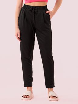 Enamor - Elasticated Waistband with Drawstring Closure Regular Length Mid Rise Pants - E407