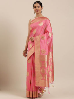 Mimosa - Women Kanjivaram Style Silk Saree With Unstitched Blouse
