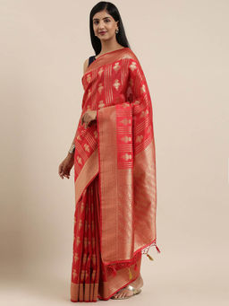 Mimosa - Kanchipuram Style Art Silk Saree Red With Unstitched Blouse