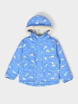 Mi Arcus - Printed Blue Hooded Full Sleeve Jacket