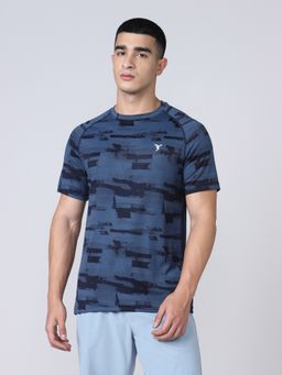 Technosport - Navy Blue Men Self Design Slim Fit Round Neck Sports T-Shirt