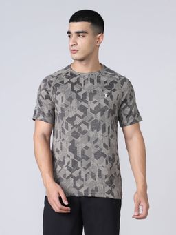Technosport - Olive Men Self Design Slim Fit Round Neck Sports T-Shirt