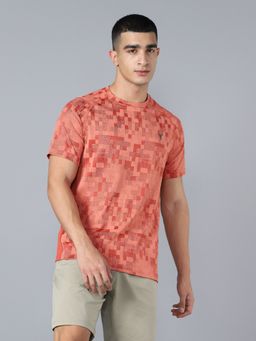 Technosport - Red Men Self Design Slim Fit Round Neck Sports T-Shirt