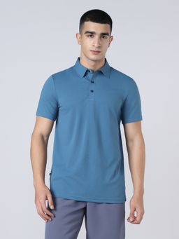 Technosport - Blue Men Solid Casual Fit Athletic Polo T-Shirt with Cotflex