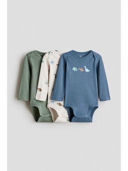 H&M - Boys Multi-Color 3-Pack Envelope-Neck Cotton Bodysuits