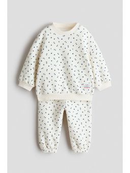 H&M - Girls White 2-Piece Printed Sweatshirt And Joggers