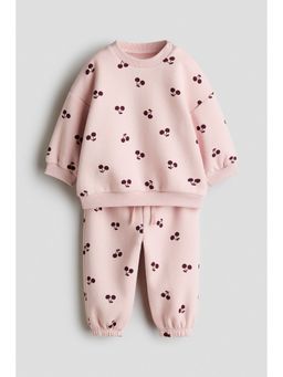 H&M - Girls Pink 2-Piece Printed Sweatshirt Set
