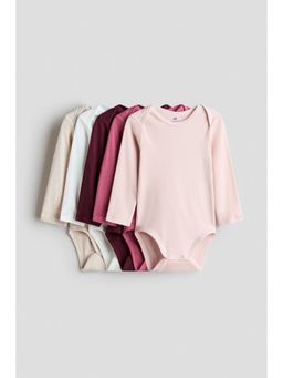 H&M - Girls Multi-Color 5-Pack Envelope-Neck Cotton Bodysuits