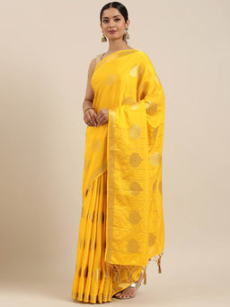 Mimosa - Women Mysore Silk Style Crepe Saree With Unstitched Blouse