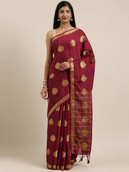 Mimosa - Mysore Silk Style Crepe Saree Maroon With Unstitched Blouse