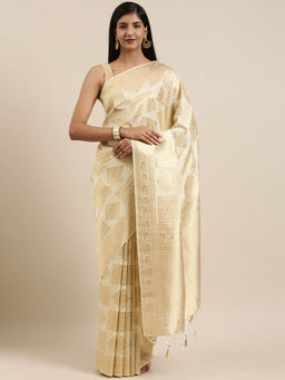 Mimosa - Kanchipuram Style Art Silk Saree Off-white With Unstitched Blouse