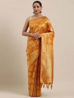 Mimosa - Kanchipuram Style Art Silk Saree Mustard Yellow With Unstitched Blouse