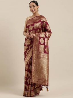 Mimosa - Women Kanjivaram Style Silk Saree With Unstitched Blouse