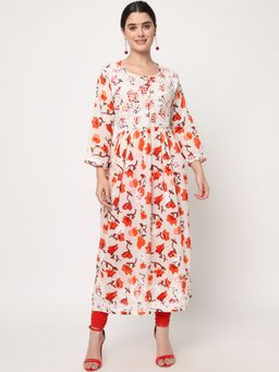 PARAMOUNT CHIKAN - Hand Embroidered Mulmul Orange Lucknowi Chikankari Kurta