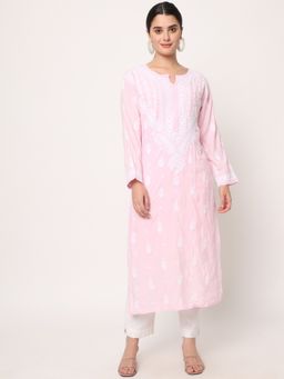 PARAMOUNT CHIKAN - Hand Embroidered Modal Pink Lucknowi Chikankari Kurta