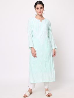 PARAMOUNT CHIKAN - Hand Embroidered Modal Sea Green Lucknowi Chikankari Kurta