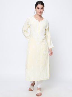 PARAMOUNT CHIKAN - Hand Embroidered Modal Yellow Lucknowi Chikankari Kurta