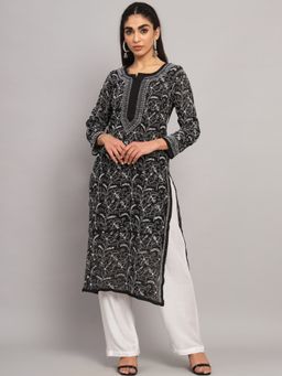 PARAMOUNT CHIKAN - Hand Embroidered Cotton Black Lucknowi Chikankari Kurta