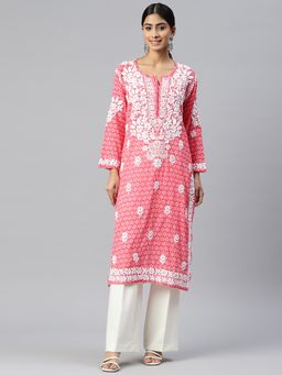 PARAMOUNT CHIKAN - Hand Embroidered Cotton Pink Lucknowi Chikankari Kurta