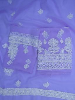 PARAMOUNT CHIKAN - Hand Embroidered Georgette Blue Chikankari Dress Material (Set of 3)