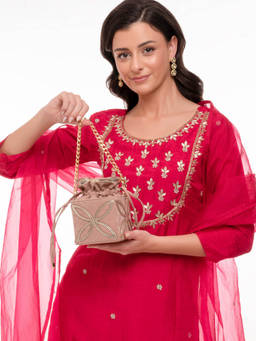 Suave Bags - Pink Suede Embellished Potli